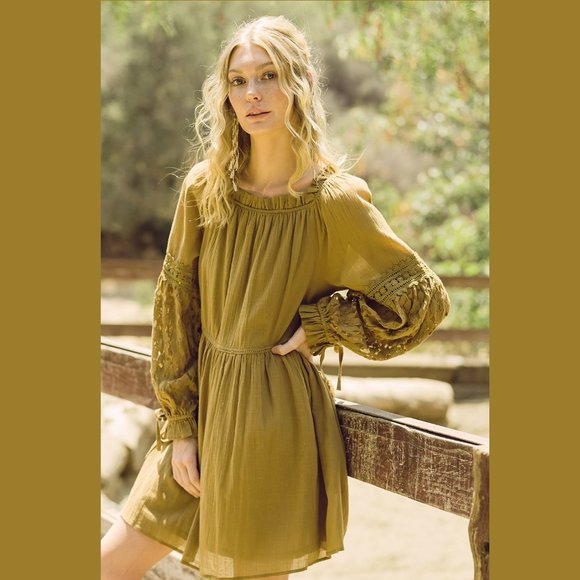 Listicle Moss Mini Dress • NWT • Green • Lace Cotton • Ruffles • Pockets • Boho - Picture 4 of 7